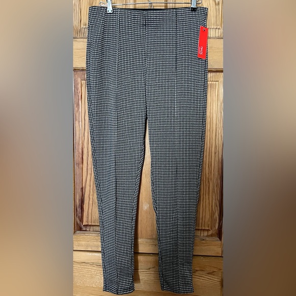 💥🔥 Elastic Waist Pull On Slacks NWT Houndstooth Pants Large Trousers Slim Ankle - Picture 1 of 9